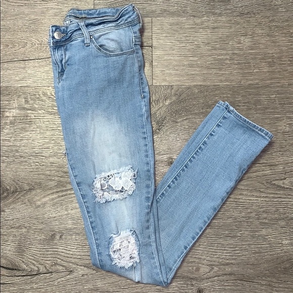 lace ripped jeans